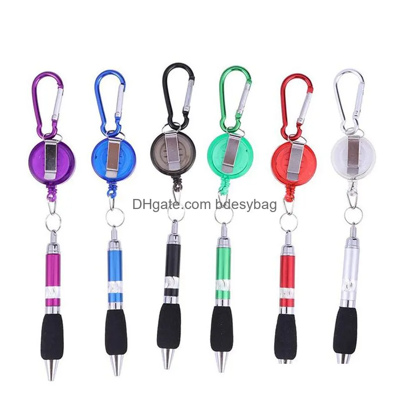 Other Home Storage & Organization Retractable Badge Reel Ballpoint Pen Belt Clip Key Chain With Carabiner Hook Portable Ball Lanyard L Dh8Bt