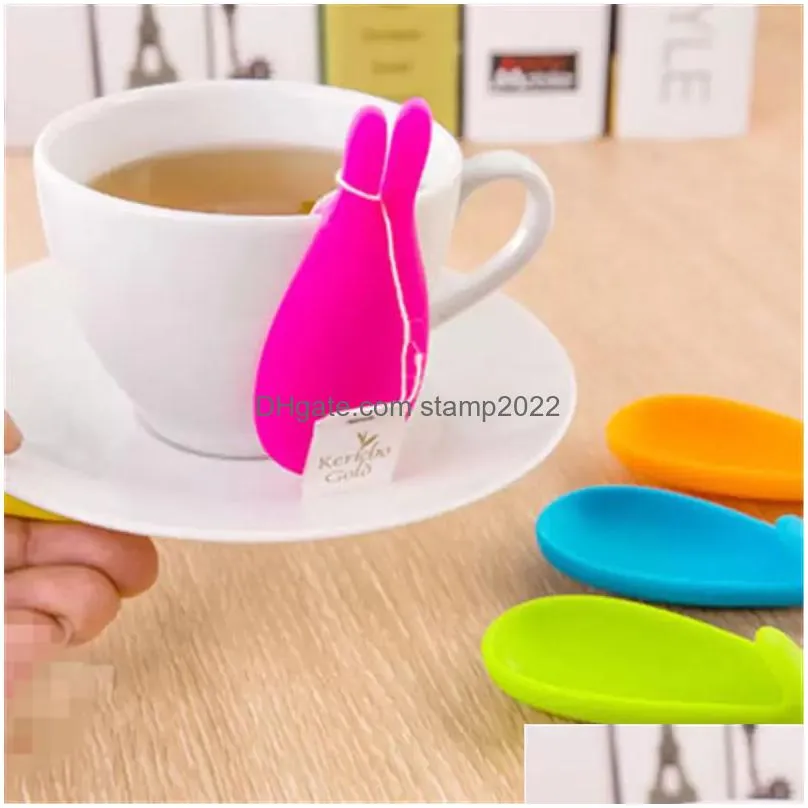 5 colors silicone gel rabbit shape tea bag infuser holder candy color mug gift rabbit silicon tea bag stand aa