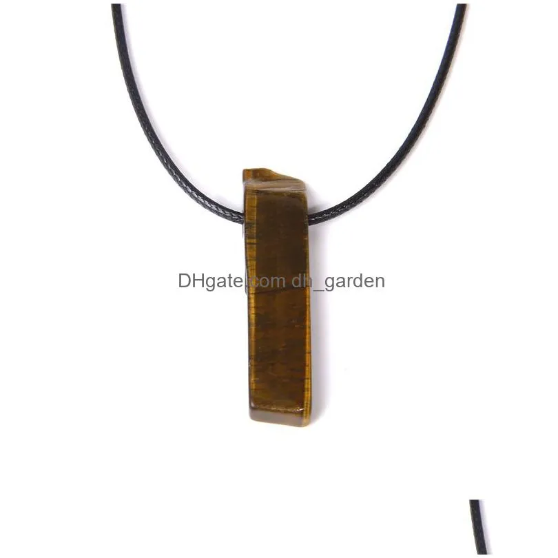 Pendant Necklaces Waxed Rope Irregar Rec Colorf Natural Rock Stone Necklace Crystal Quartz Gemstone Bar Pendant Drop Deliver Dhgarden Dhcqj