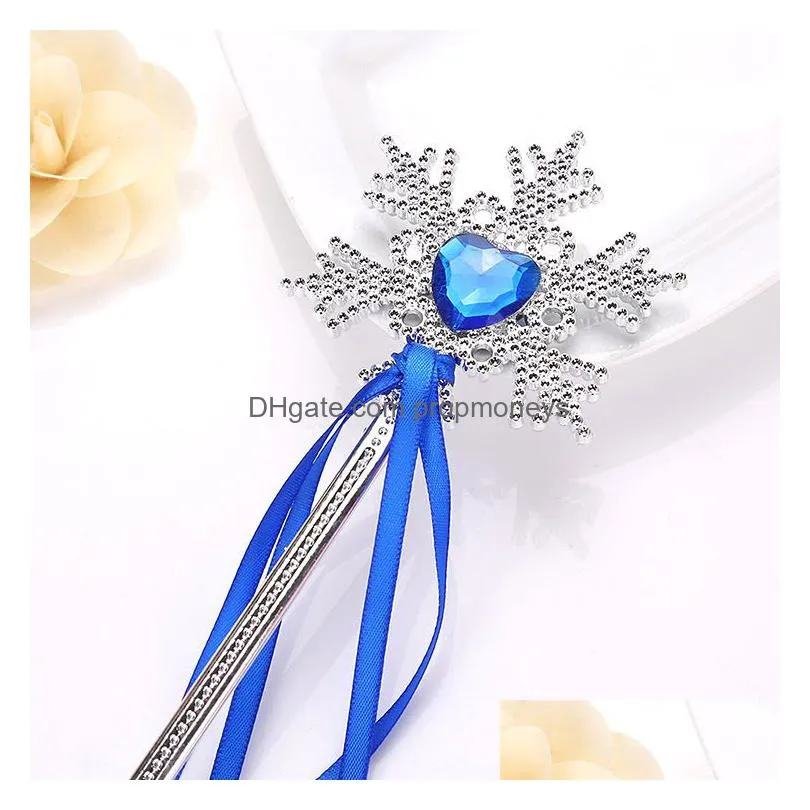 Cartoon Accessories Princess Snowflake Ribbons Magic Wand Sticks Baby Girls Fairy Cartoon Rhinestones Gem Party Props Decoration Drop Dhdik