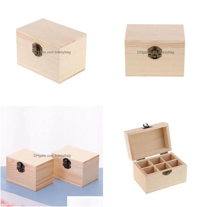 Storage Boxes & Bins Wooden Storage Box 6 Slots Carry Organizer Essential Oil Bottles Aromatherapy Container Case Wholesale Lx4731 Dro Dholu