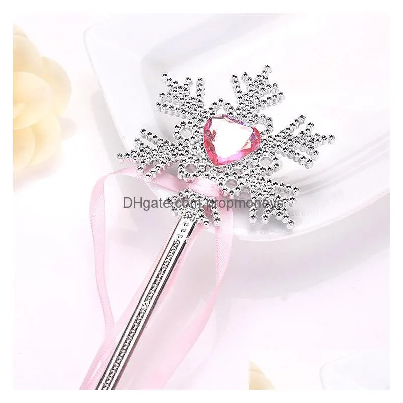 Cartoon Accessories Princess Snowflake Ribbons Magic Wand Sticks Baby Girls Fairy Cartoon Rhinestones Gem Party Props Decoration Drop Dhdik