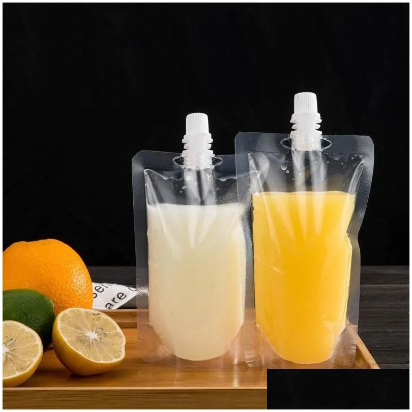 Other Drinkware Drinkware 200-500Ml Stand-Up Plastic Drink Packaging Bag Spout Pouch For Beverage Liquid Juice Milk Coffee Drop Delive Dhr8E