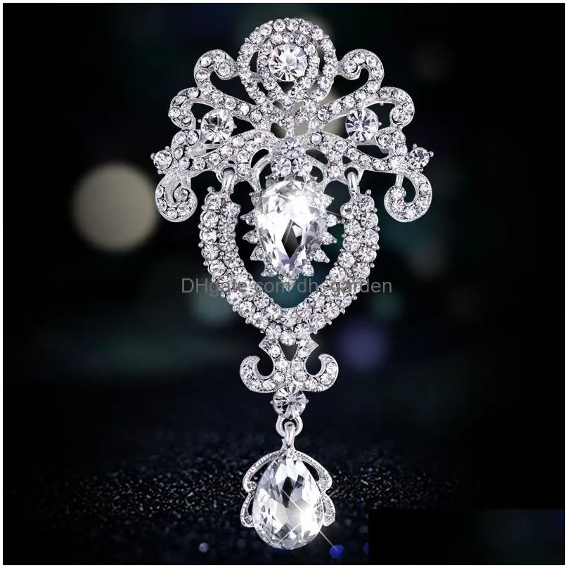Pins, Brooches Update Diamond Crystal Water Drop Crown Brooches Pins Cor Scarf Clips For Women Brooch Wedding Jewelry Drop D Dhgarden Dhn59