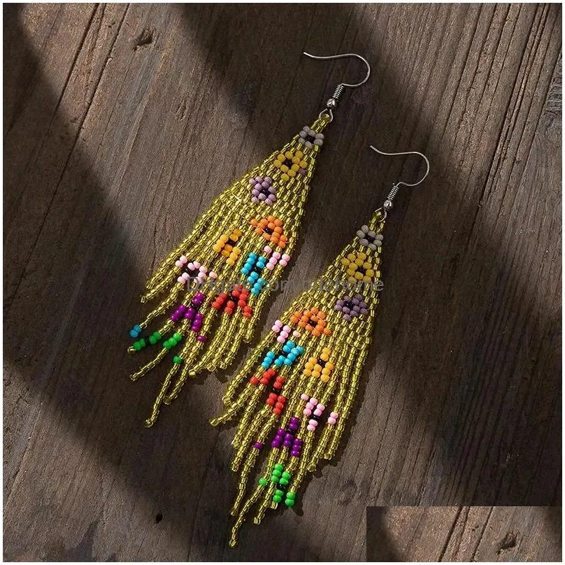 Dangle & Chandelier Dangle Earrings Beaded Tassels Daisy Flower Graphic Hand-Woven Fashion Minimalist Versatile Bohemian Alloy Women Dhisq