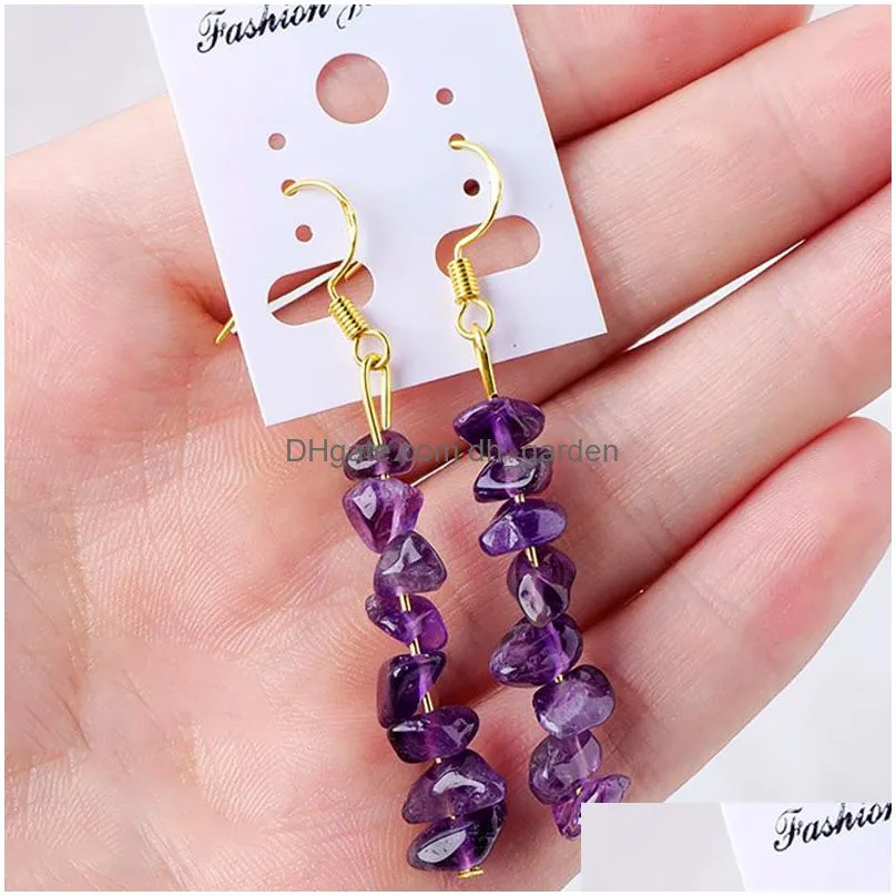 Dangle & Chandelier Natural Crystal Amethyst Crushed Stone Earrings Eardrop Real Chips Gemstone Mti-Colored Diy Earring Acc Dhgarden Dhz86