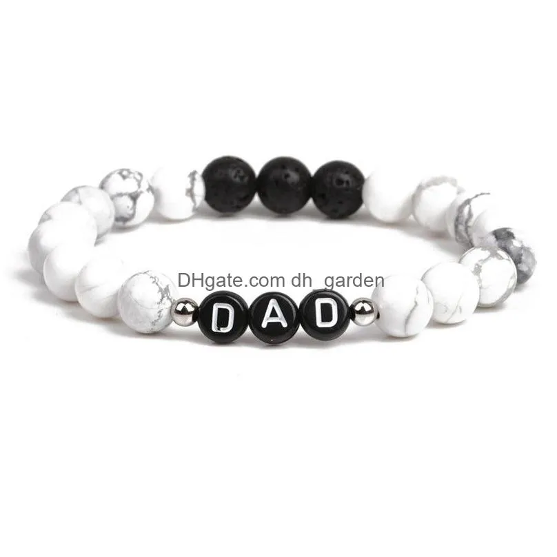 Chain Howlite Lava Stone Bracelet English Alphabet Letter Dad Elastic Beaded For Father Drop Delivery Jewelry Bracelets Dhgarden Dhmv1