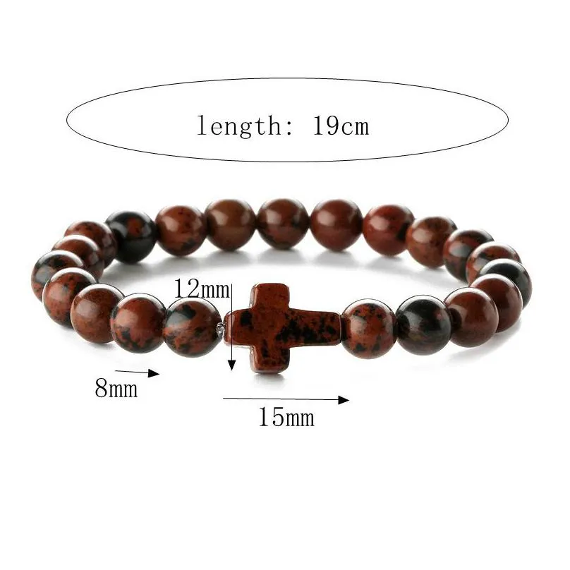 Jewelry 8Mm Natural Stone Turquoise Bracelet Lava Agate Elastic Cross Charm Bracelets For Men Drop Delivery Baby, Kids Maternity Acces Dhfub