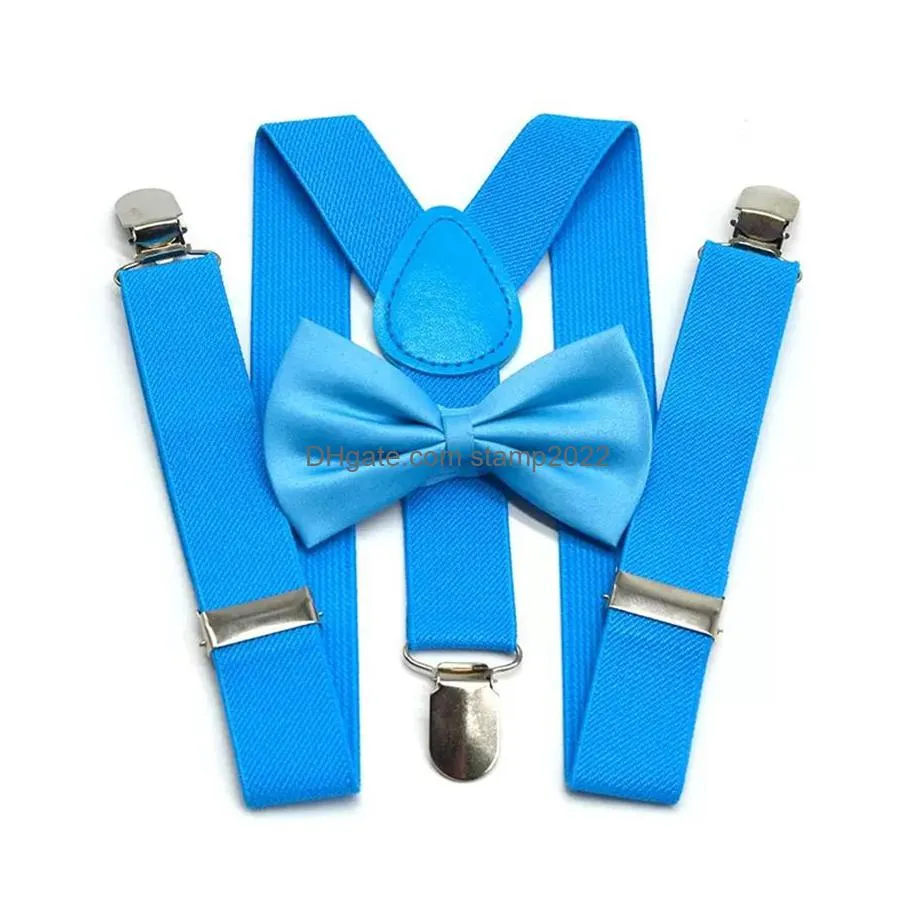 34 color kids suspenders bow addtie set party favor boys girls braces elastic y-suspenders with bow tie fashion belt or children baby by