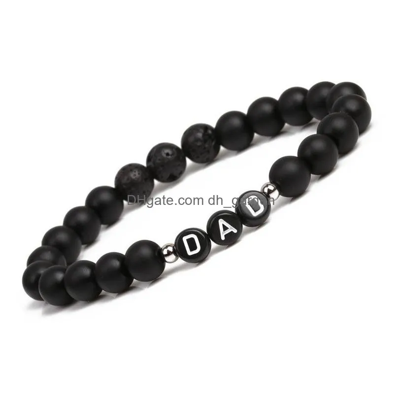 Chain Howlite Lava Stone Bracelet English Alphabet Letter Dad Elastic Beaded For Father Drop Delivery Jewelry Bracelets Dhgarden Dhmv1