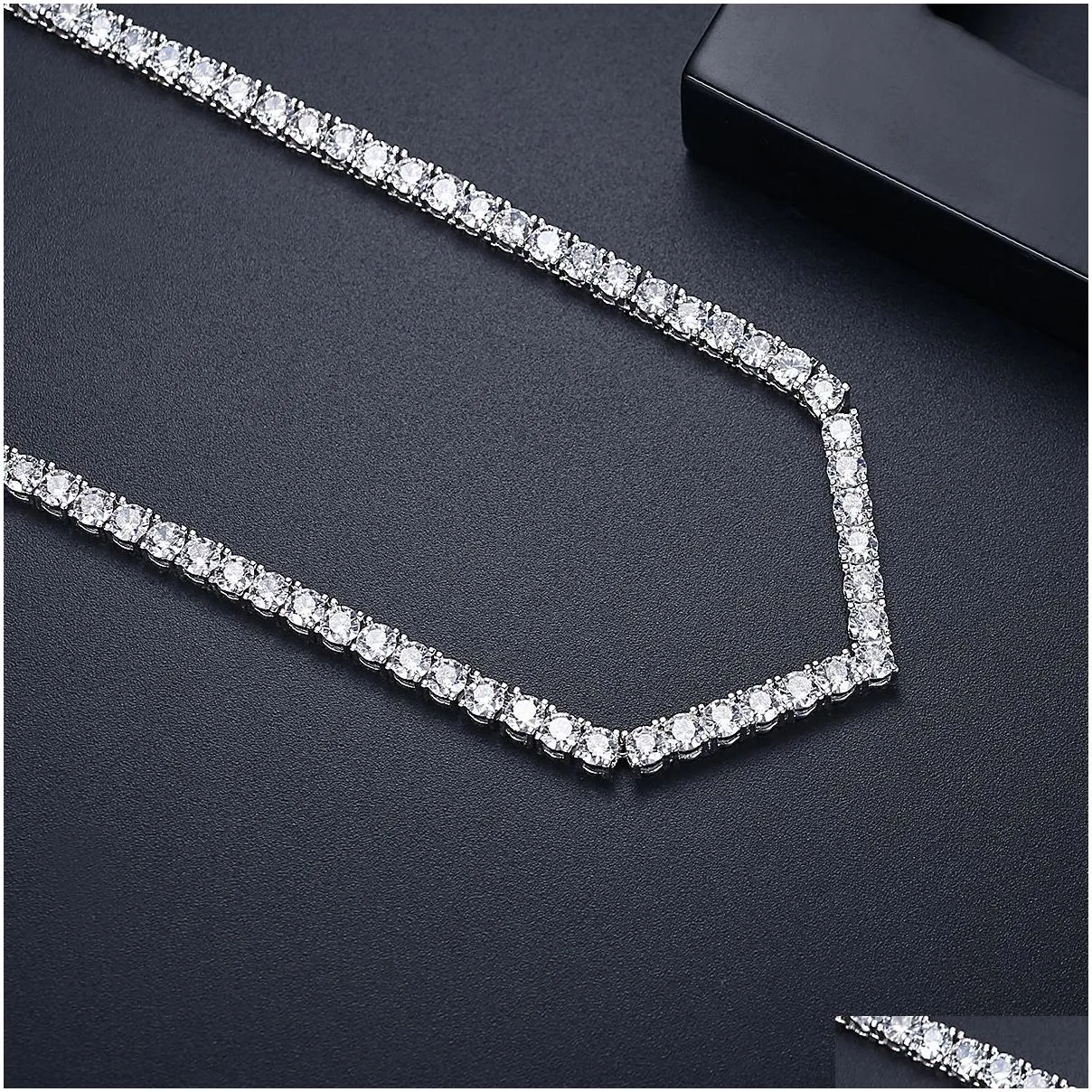 14K White Gold Tennis Lovers Necklace Lab Diamond Cz chorker Pendant Necklaces for Women Men Party Wedding jewelry Gift