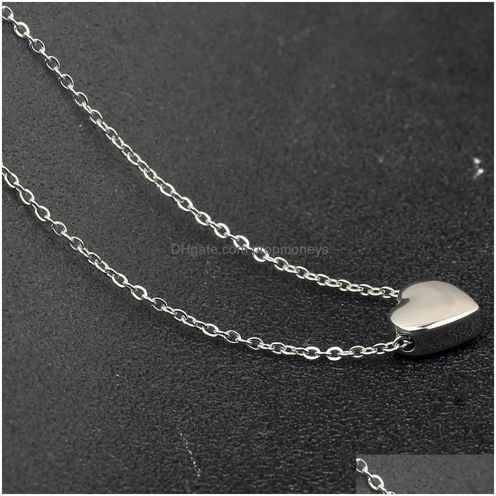 Jewelry 3 Colors Girls Love Necklaces Gold Plated Heart Shaped Pendant Clavicle Chain Necklace Solid Bangle Bracelets Fashion Stainles Dhk7K