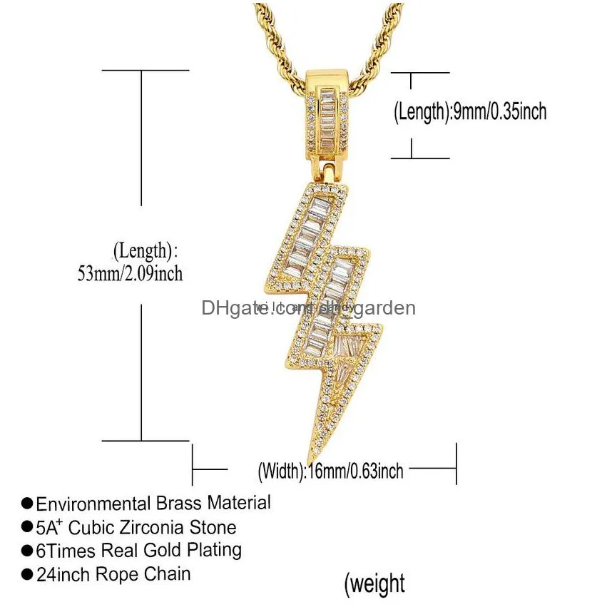 Pendant Necklaces Flash Lightning Necklace 18K Gold Jewelry Set Diamond Cubic Zirconia Pendant Hip Hop Necklaces Bling For W Dhgarden Dhxsf