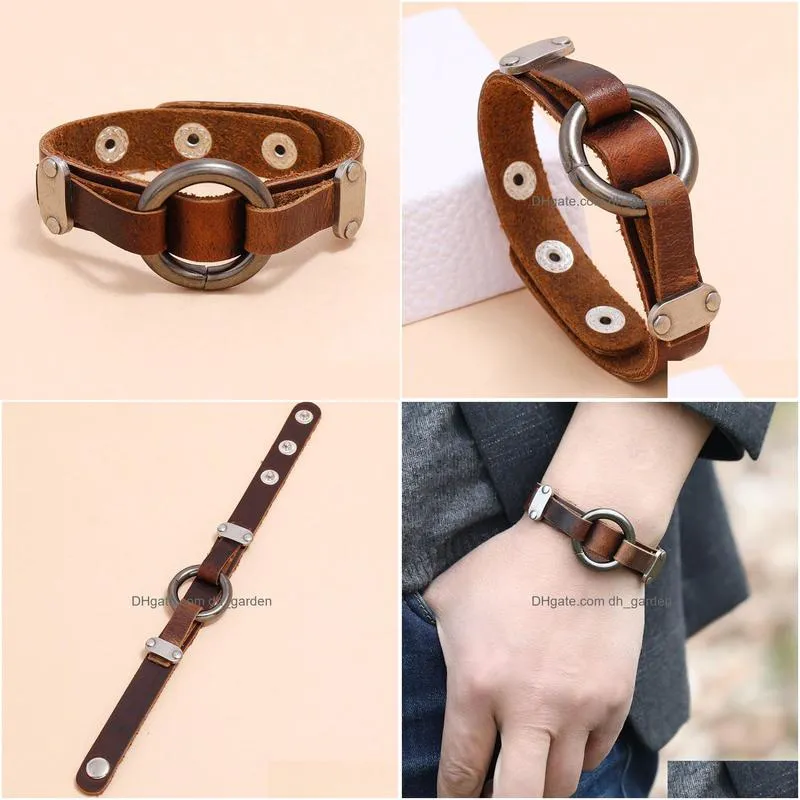 Bangle O Ring Charm Leather Bangle Cuff Button Adjustable Bracelet Wristand For Men Women Fashion Jewelry Drop Delivery Jewe Dhgarden Dhtdv