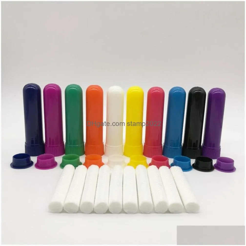 100 sets colored  oil aromatherapy blank nasal inhaler tubes diffuser with high quality cotton wicks cpa5921 ss0414