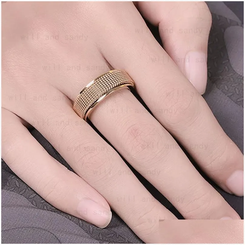 Jewelry Gold Mesh Ring Band Stainless Steel Rotary Decompression Rings For Men Women Hiphop Fashion Fine Jewelry Drop Delivery Baby, K Dh0Fa