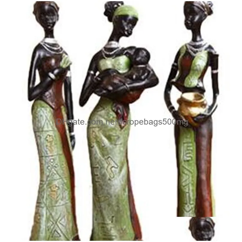 Arts And Crafts 3Pcs/Lot 6X5X20Cm African Woman People Ornaments Home Decoration Accessories Craft Statue 210414 Drop Delivery Home Ga Dhukx