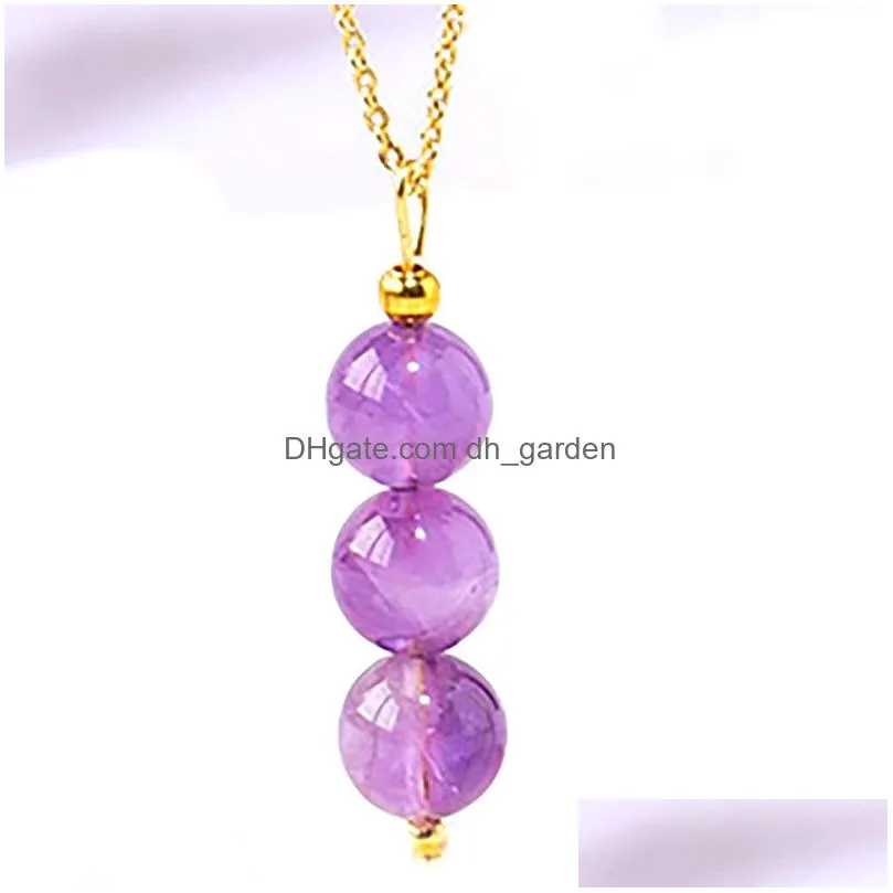 Pendant Necklaces Natural Stone Crystal Round Beads Pendant Necklace Candy Color Beaded Diy Jewelry Drop Delivery Jewelry Nec Dhgarden Dhryd