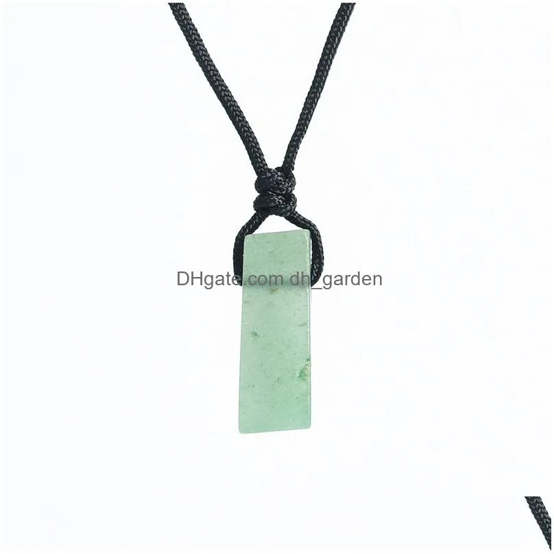 Pendant Necklaces Natural Stone Long Bar Pendant Necklace Irregar Flat Healing Gemstone Amethyst Genuine Crystal Drop Delive Dhgarden Dhjbg