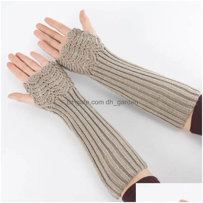 Fingerless Gloves Knitted Long Winter Fingerless Gloves Sleeve Warm Arm Er Soft Glove Mittens Cuff For Women Girls Fashion A Dhgarden Dh3Pw