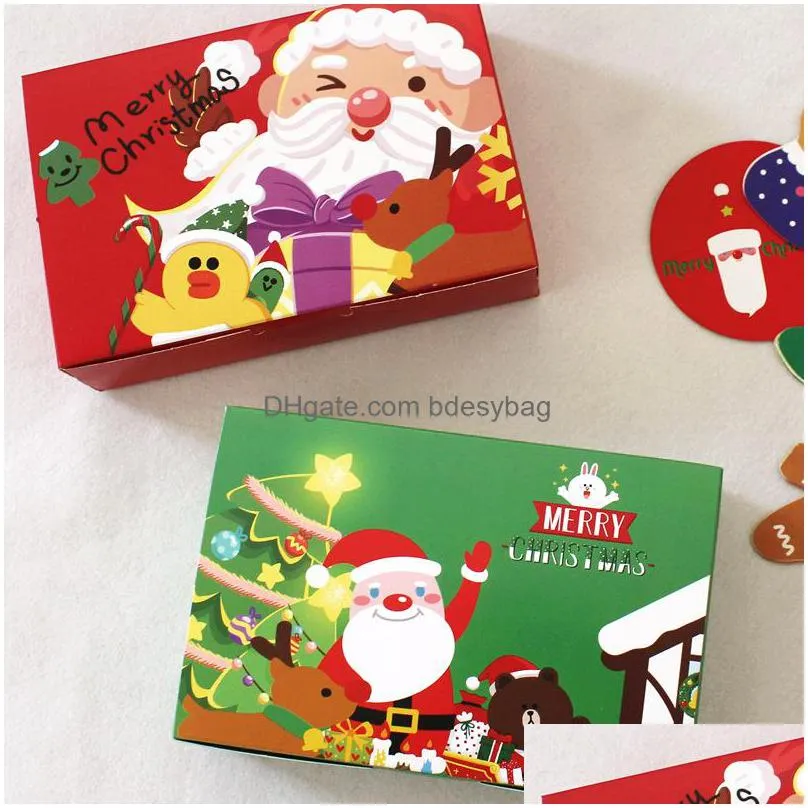 Gift Wrap Red Green Merry Christmas Paper Packaging Box Santa Claus Favor Gift Happy New Year Chocolate Candy Cookie Boxes Lx4370 Drop Dhsji