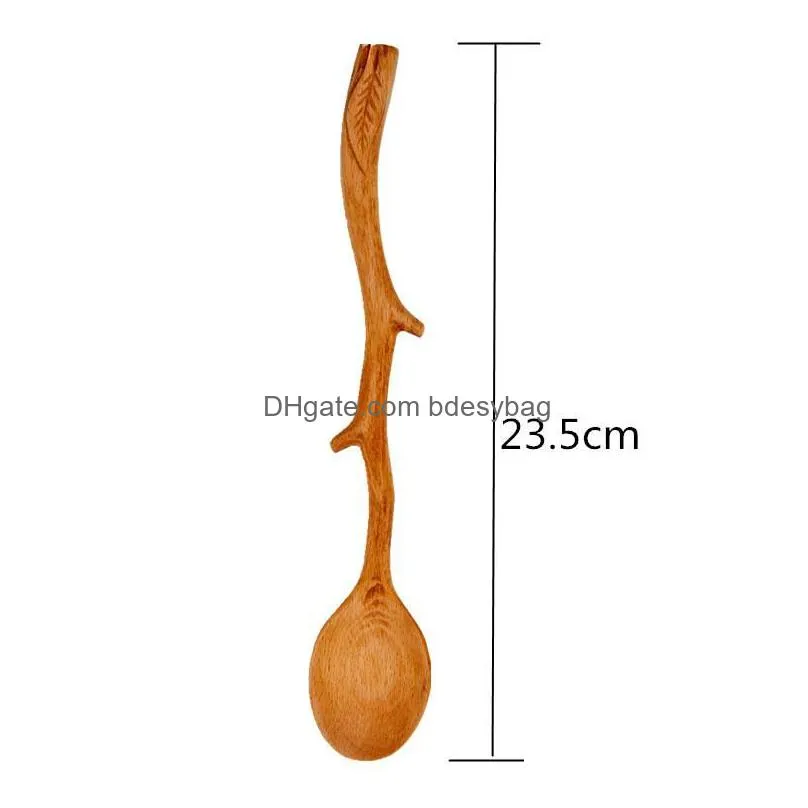 Spoons Japanese Style Wooden Spoon Special Branch Shape Long-Handled Soup Stirring Tableware For Kitchen Cookware Accessories Lx4422 D Dh9Wv