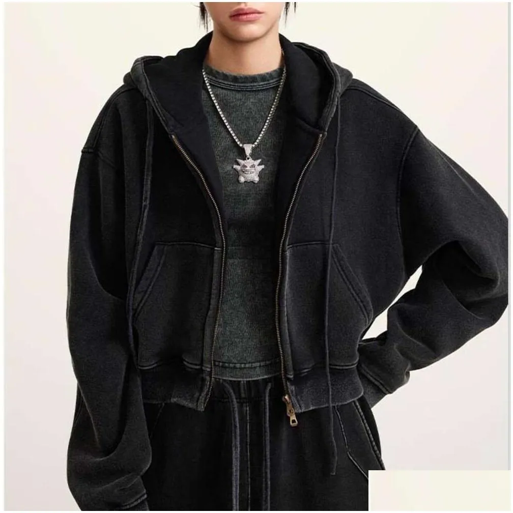Lu Align Jacket Coat Hoody Womens Autumn Best Selling Thick Loosed Short Zipper Hooded Street Hoodies Drop Delivery Dhnrx