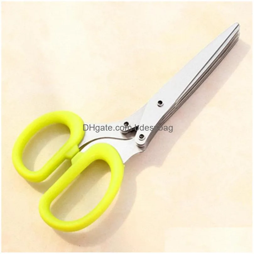 Fruit & Vegetable Tools Stainless Steel Cooking Tools Kitchen Accessories Knives 5 Layers Scissors Sushi Shredded Scallion Cut Herb Dr Dhov5