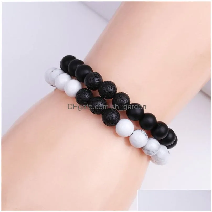 Chain Howlite Lava Stone Bracelet English Alphabet Letter Dad Elastic Beaded For Father Drop Delivery Jewelry Bracelets Dhgarden Dhmv1