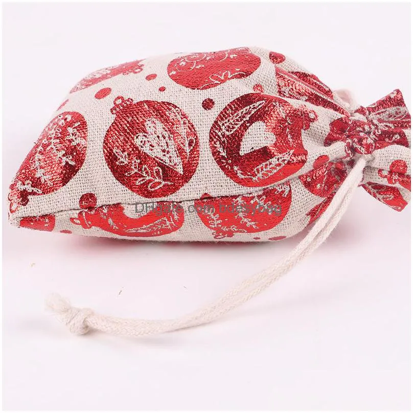 Christmas Decorations Colorf Linen Christmas Cotton Bags 10X14 13X18Cm Home Party Muslin Candy Gifts Jewelry Packaging Bag Dstring Gif Dh3Ly