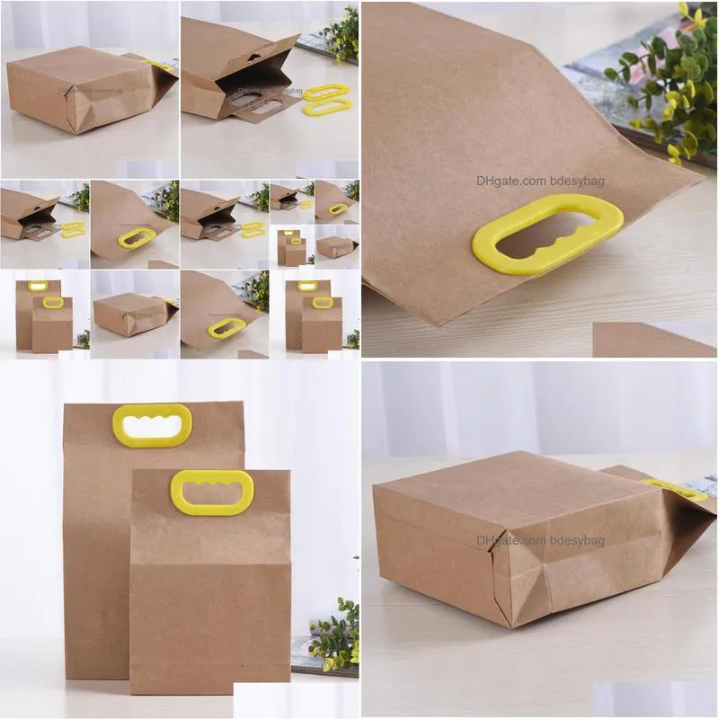 Packing Bags Kraft Paper Rice Bags With Plastic Handle Stand Up Gift Food Box Walnut Dry Fruit Lx4617 Drop Delivery Office School Busi Dhb9F
