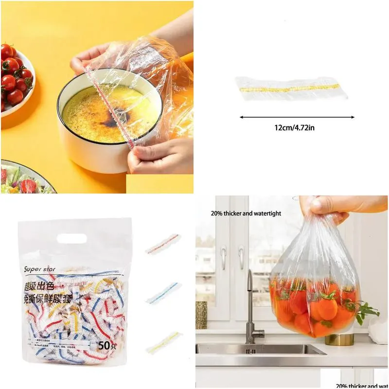 Other Home Storage & Organization Other Home Storage Organization 50100Pcs Disposable Food Er Plastic Wrap For Fruit Bowls Cups Caps E Dh9So