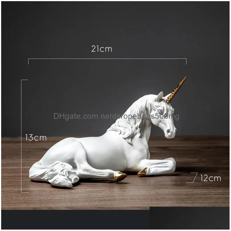 Other Arts And Crafts Vilead Nordic Resin White Horse Statue Animal Figurines Modern Home Office Decoration Living Room Fairy Garden D Dhcnz