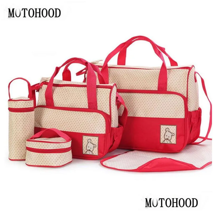 MOTOHOOD 3928517CM 5pcs Baby Diaper Bag Suits For Mom Bottle Holder Mother Mummy Stroller Maternity Nappy Bags Sets 2202222413720