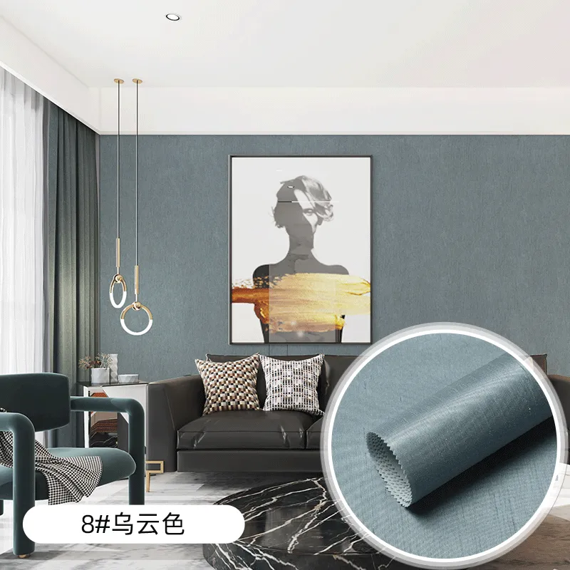 high-end imitation silk whole house thickened wall cloth new chinese engineering hotel solid color modern wall cloth