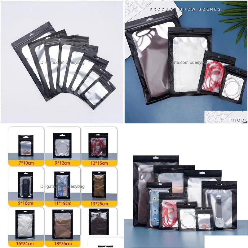 Packing Bags Black Matte Translucent Aluminum Foil Frosted Window Self Seal Bag Recloseable Snack Socks Gifts Packaging Pouches Lx4846 Dhfvu