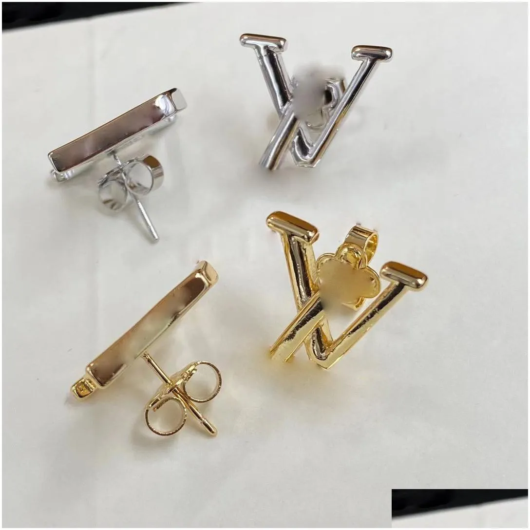 18K gold love V letters designer stud earrings for women luxury cute letter engagement elegant charm ear rings earring birthday gifts jewelry brand gift box