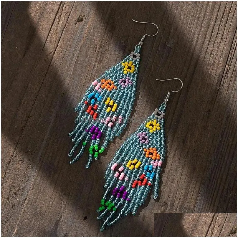 Dangle & Chandelier Dangle Earrings Beaded Tassels Daisy Flower Graphic Hand-Woven Fashion Minimalist Versatile Bohemian Alloy Women Dhisq