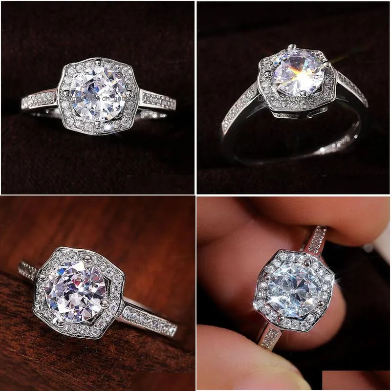 Solitaire Ring Bride Bling Square Zircon Diamond Ring Solitaire Engagement Wedding Rings For Women Girls Fashion Fine Jewel Dhgarden Dhrir