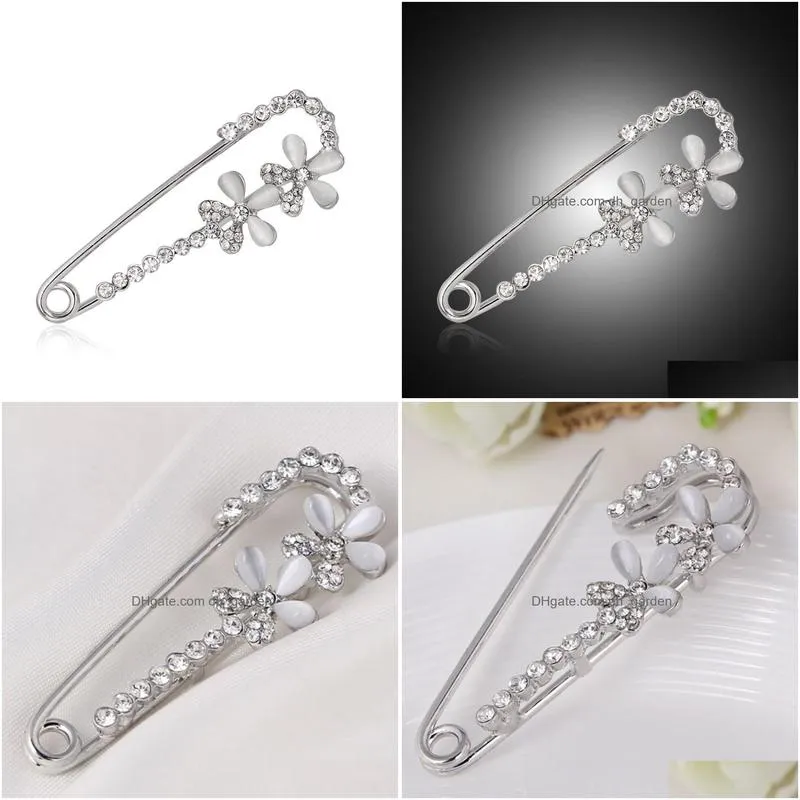 Pins, Brooches Clip Crystal Flower Cor Brooch Pin Fashion Women Scarf Buckle Pins Jewelry Gift Drop Delivery Jewelry Dhgarden Dh1Fs