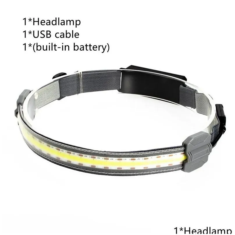 Headlamps 2021 COB LED Headlamp Builtin Battery Rechargeable Headlight Head Waterproof Lamp White Red Lighting For Camping Work4827311