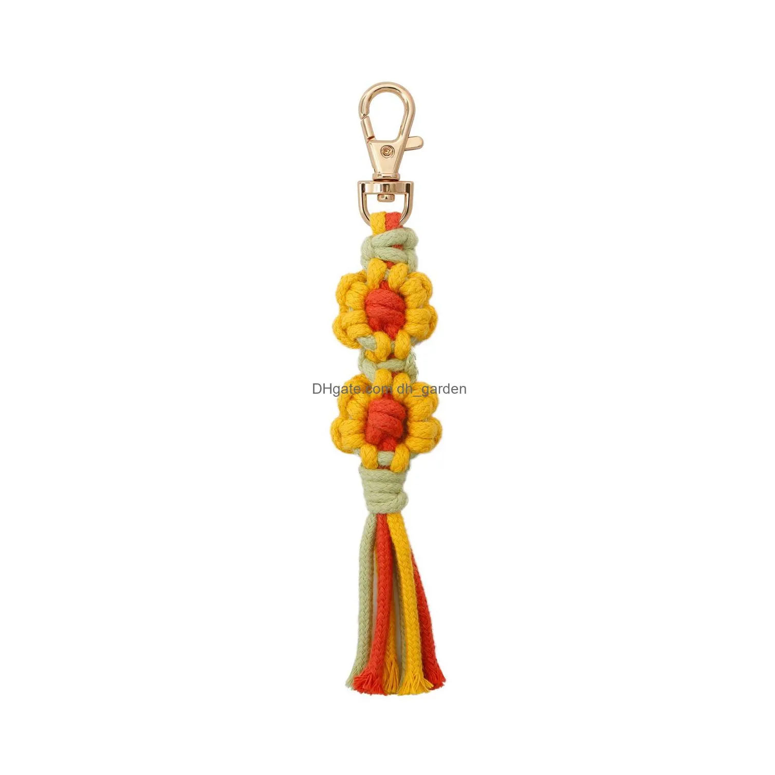 Key Rings Bohemia Tassel Diy Hand-Woven Bag Pendant Keychain Flower Chrysanthemum Cotton Rope Handmade Keyring Drop Delivery Dhgarden Dhv19