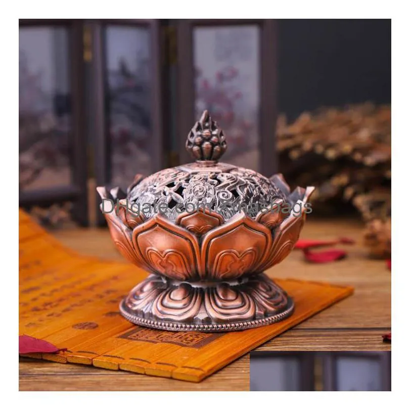 alloy hollow cover aromatherapy furnace lotus shaped incense burners double dragon ear treasures fill the home censers