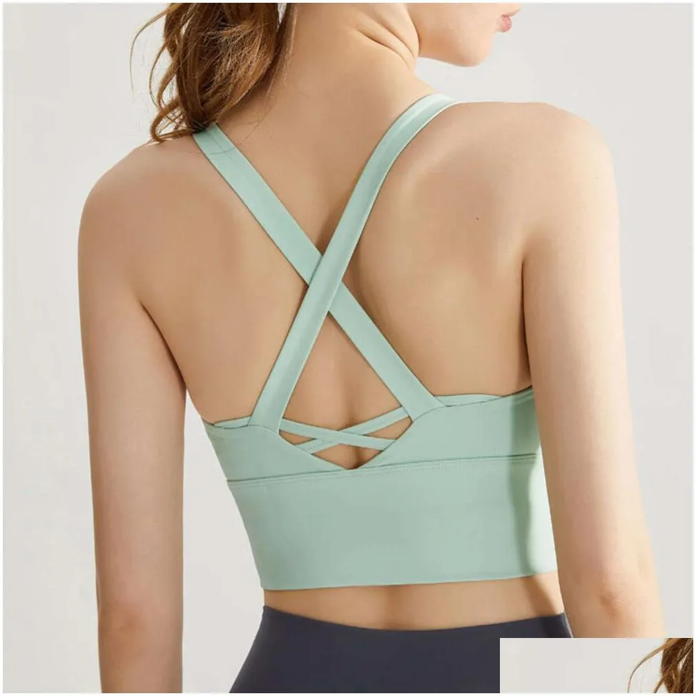 Lu Align Bra Yoga Woman Womens Lightweight High Impact Backless Sports Crop Tops Cross Straps Elastic Push Up Shockproof Workout Drop Dhs3H
