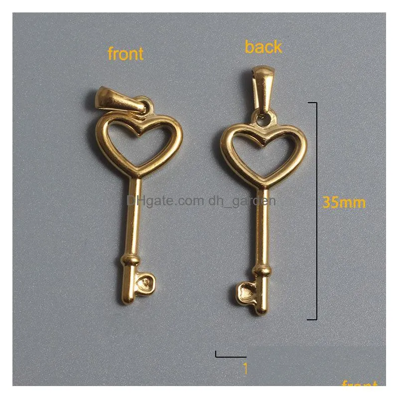 Pendant Necklaces Titanium Steel Key Pendant Vacuum Electroplating Stainless Gold Plated Charm For Diy Jewelry Necklace Maki Dhgarden Dhxtd