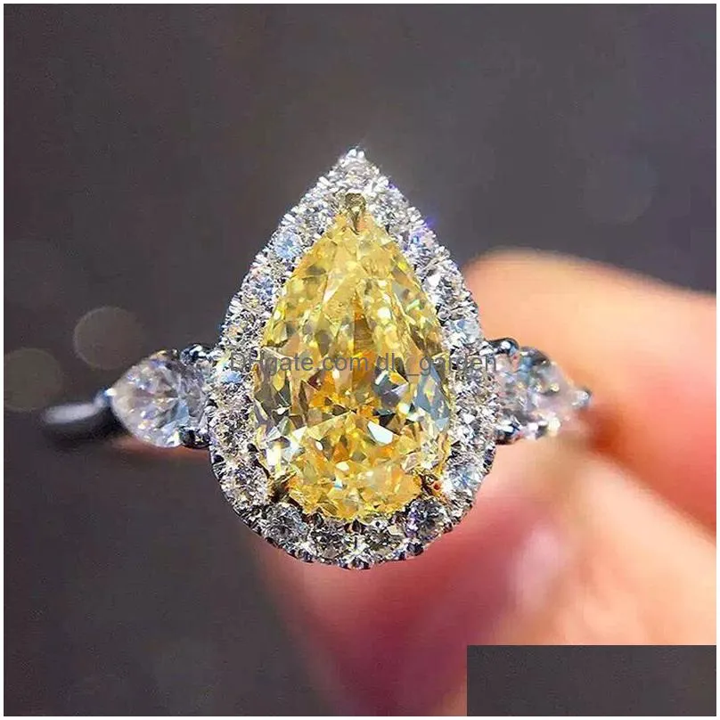 Cluster Rings Water Drop Zircon Diamond Ring Cluster Women Engagement Wedding Rings Gift Fashion Fine Jewelry Will And Drop Dhgarden Dh43Y