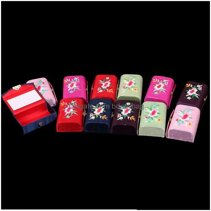 Gift Wrap Portable Mirror Box Travel Jewelry Case Silk Brocade Gift Boxes Double Lipstick Tube Lip Balm Packaging Container Holder Lz1 Dhr6Y