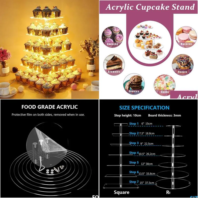 Baking Moulds Baking Mods 34567 Tier Acrylic Wedding Cake Stand Crystal Cup Display Shelf Cupcake Holder Plate Birthday Party Decorati Dhcqj