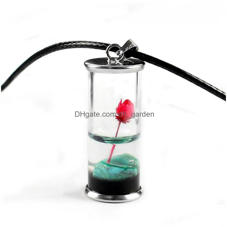 Pendant Necklaces Natural Stone Pond Flower Daisy Scenery Necklace Time Wishing Bottle Pendant Necklaces For Women Children Dhgarden Dhxbx