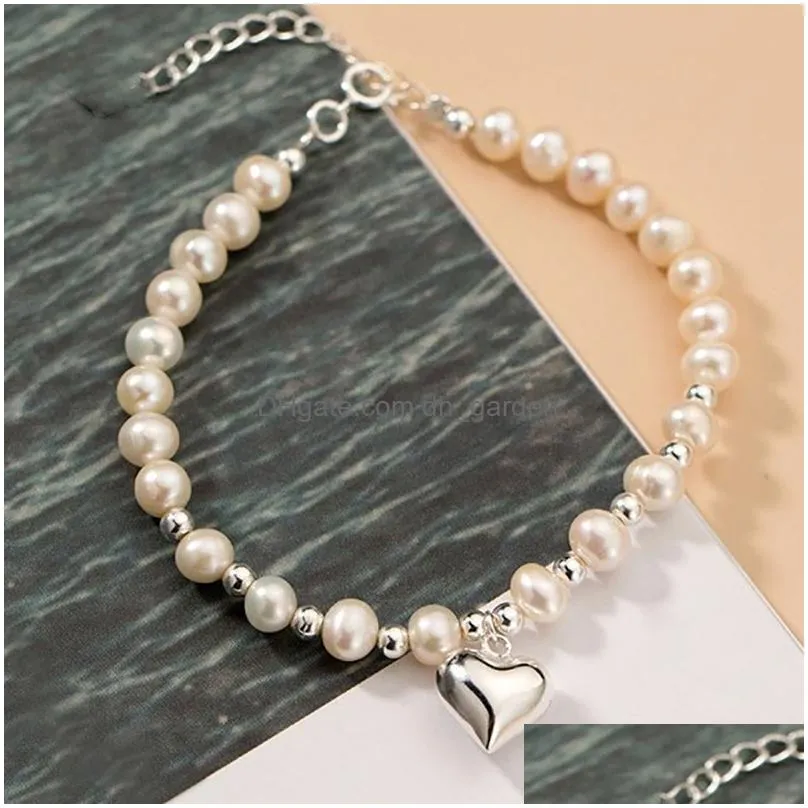 Chain Boho Natural Freshwater Pearl Love Charm Bracelet Women Beaded Adjustable Fashion Jewelry Drop Delivery Jewelry Bracel Dhgarden Dhy8I